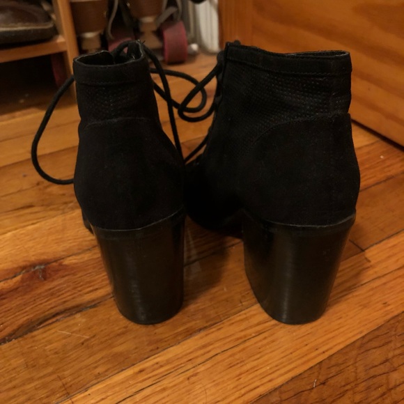 Black perforated faux suede block heels - Picture 3 of 5